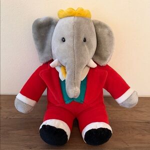 Plush Elephant Toy in Red Suit BaBar Vintage 1988